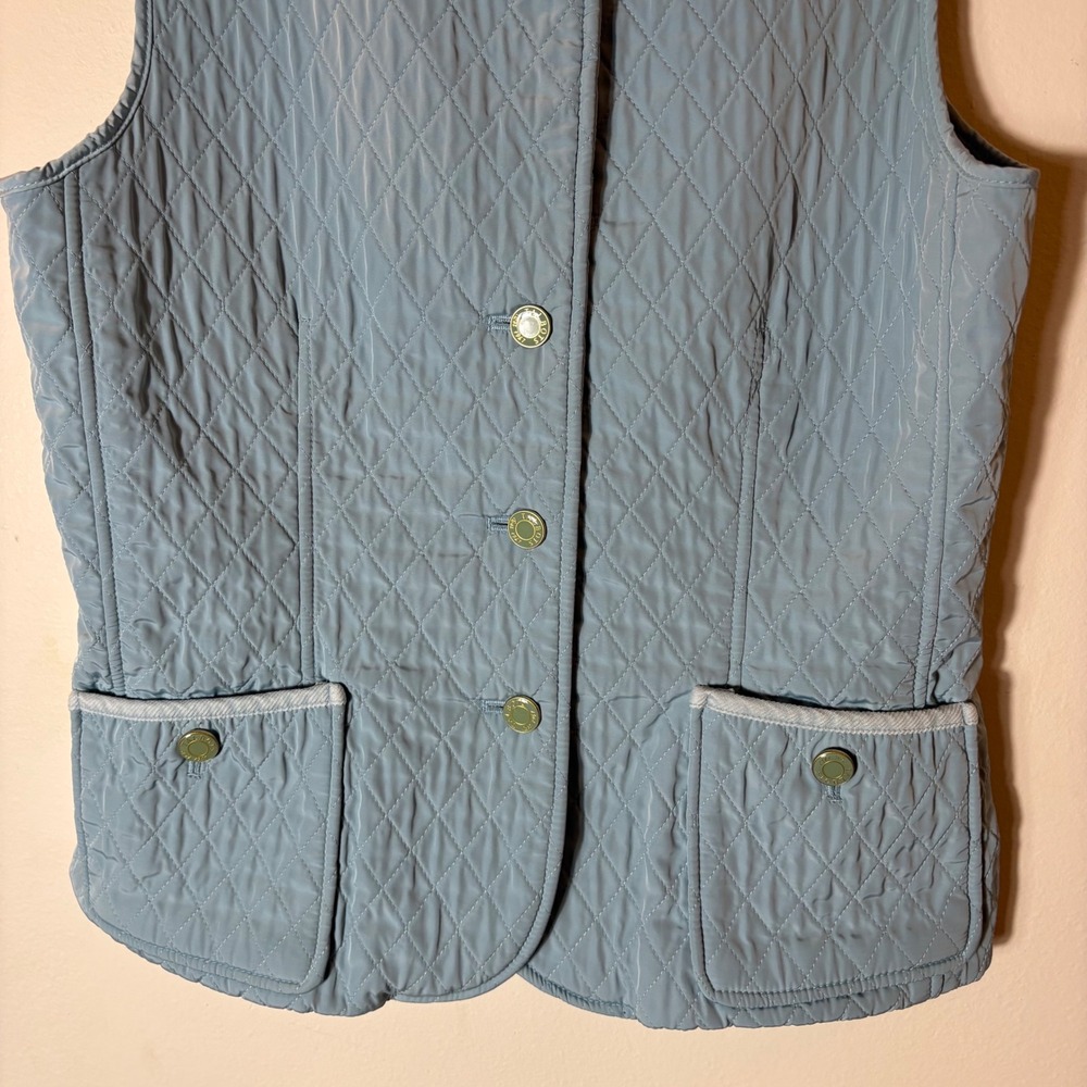 Talbots Quilted Vest Women's Blue Snap Front Pockets Collar Size Small - Picture 3 of 6